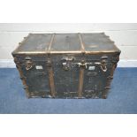 A VICTORIAN CANVAS TRAVELLING TRUNK, could be upcycled to be used as a coffee table, width 100cm x