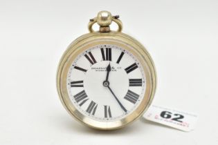 A 'SKARRATT & CO' OPEN FACE POCKET WATCH, base metal, open face, key wound pocket watch, round white