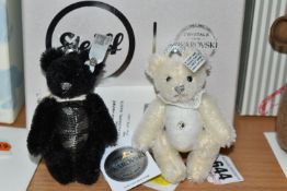 TWO BOXED STEIFF SWAROVSKI CRYSTAL TEDDY BEAR KEY RINGS, in black and white with Swarovski crystal