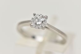 A PLATINUM SINGLE STONE DIAMOND RING, modern round brilliant cut diamond, in a four claw setting,