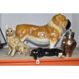 A GROUP OF CERAMIC DOGS, comprising two Winstanley dogs comprising an Alsatian and Dachshund, a