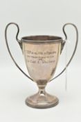 A GEORGE V SILVER TROPHY, a double handled silver trophy, engraving to the trophy '1st G.B.Royal