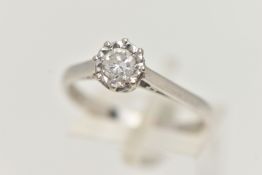 AN 18CT WHITE GOLD SINGLE STONE DIAMOND RING, illusion set round brilliant cut diamond, measuring