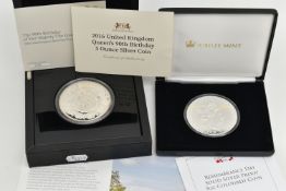 A ROYAL MINT .999 SILVER PROOF FIVE OUNCE COIN, for Her Majesties 90th Birthday 156.295 gram,