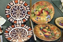 FOUR BARONESS CABINET PLATES, comprising two hand painted plates, each painted with apples, a pear