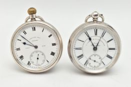 TWO SILVER OPEN FACE POCKET WATCHES, the first a key wound 'J.Langdon & Co London, Demi Chronometer'