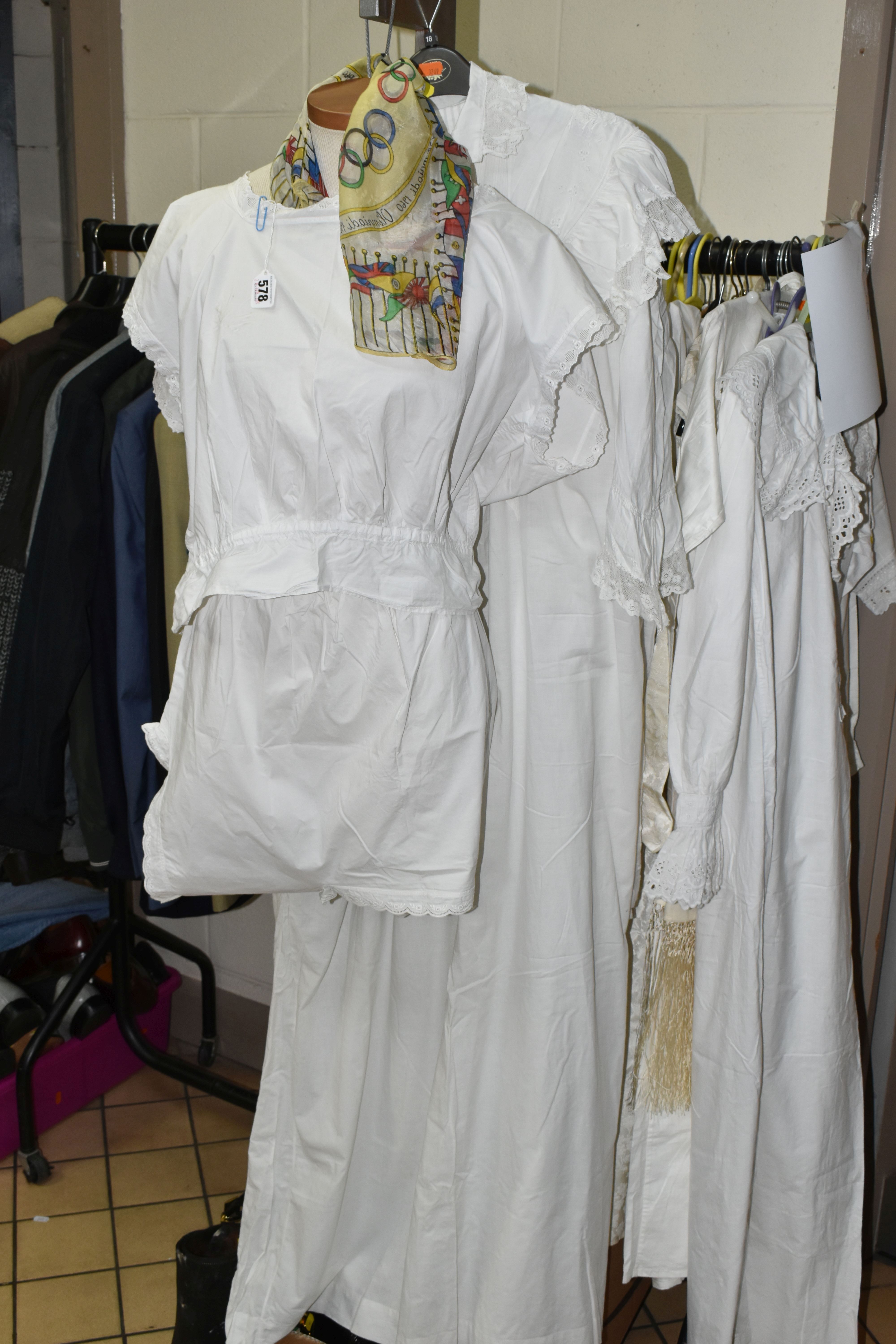 TWO BOXES AND LOOSE VINTAGE CLOTHING, to include a large quantity of Victorian cotton and handmade