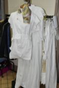 TWO BOXES AND LOOSE VINTAGE CLOTHING, to include a large quantity of Victorian cotton and handmade