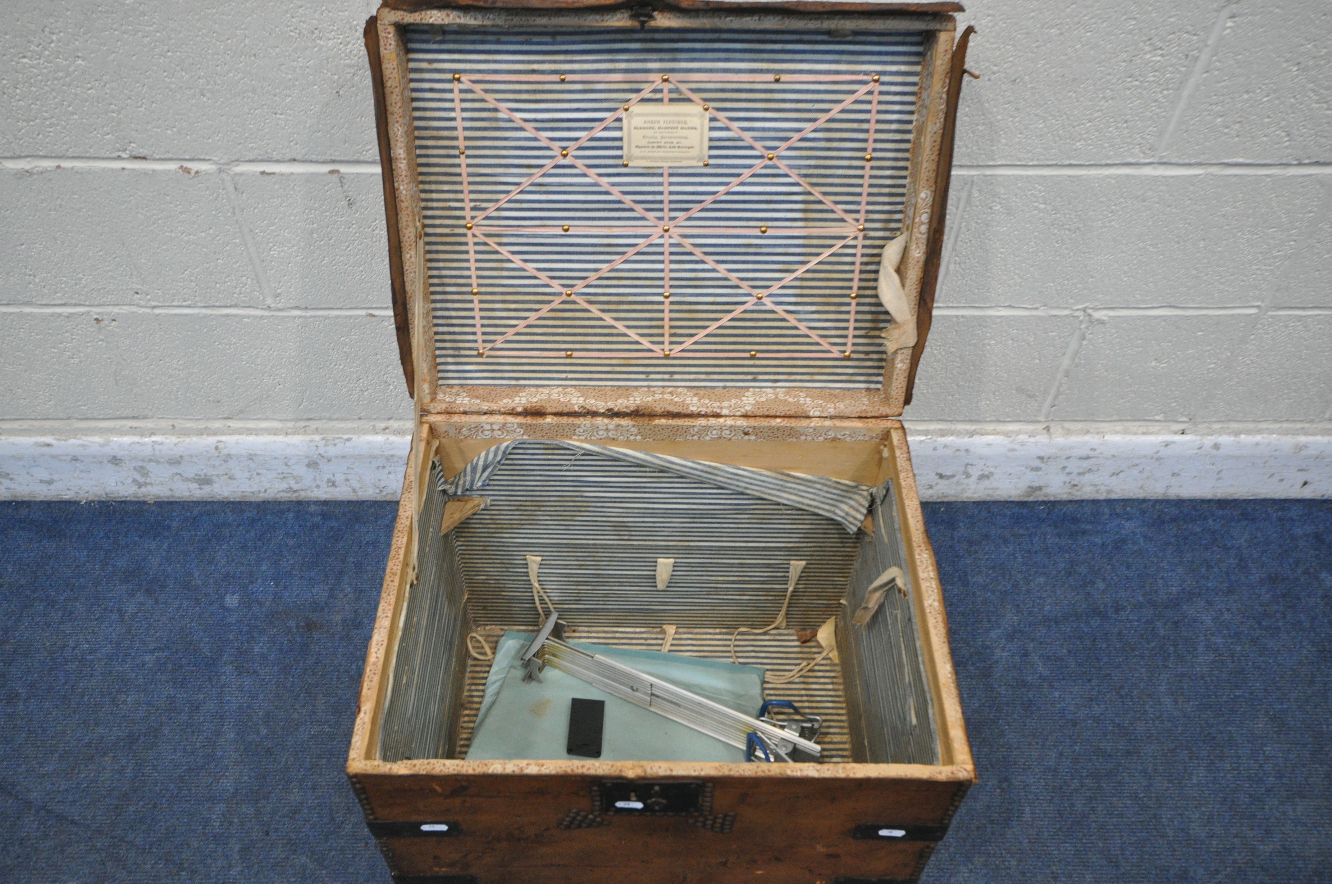 A VICTORIAN TANNED LEATHER TRUNK, with metal banding, twin leather handles and studded details, - Image 3 of 7