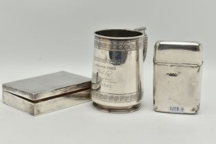 THREE ITEMS OF SILVER, to include a polished cigar case, personal engraving reads 'J.H.C.H 21ST