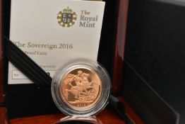 A BOXED ROYAL MINT FULL GOLD PROOF SOVEREIGN COIN 2016 (James Butler), .916.7 fine, 7.98 gram, 22.