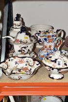 A GROUP OF MASON'S 'MANDALAY' PATTERN CERAMICS, comprising a covered sauce tureen with ladle and