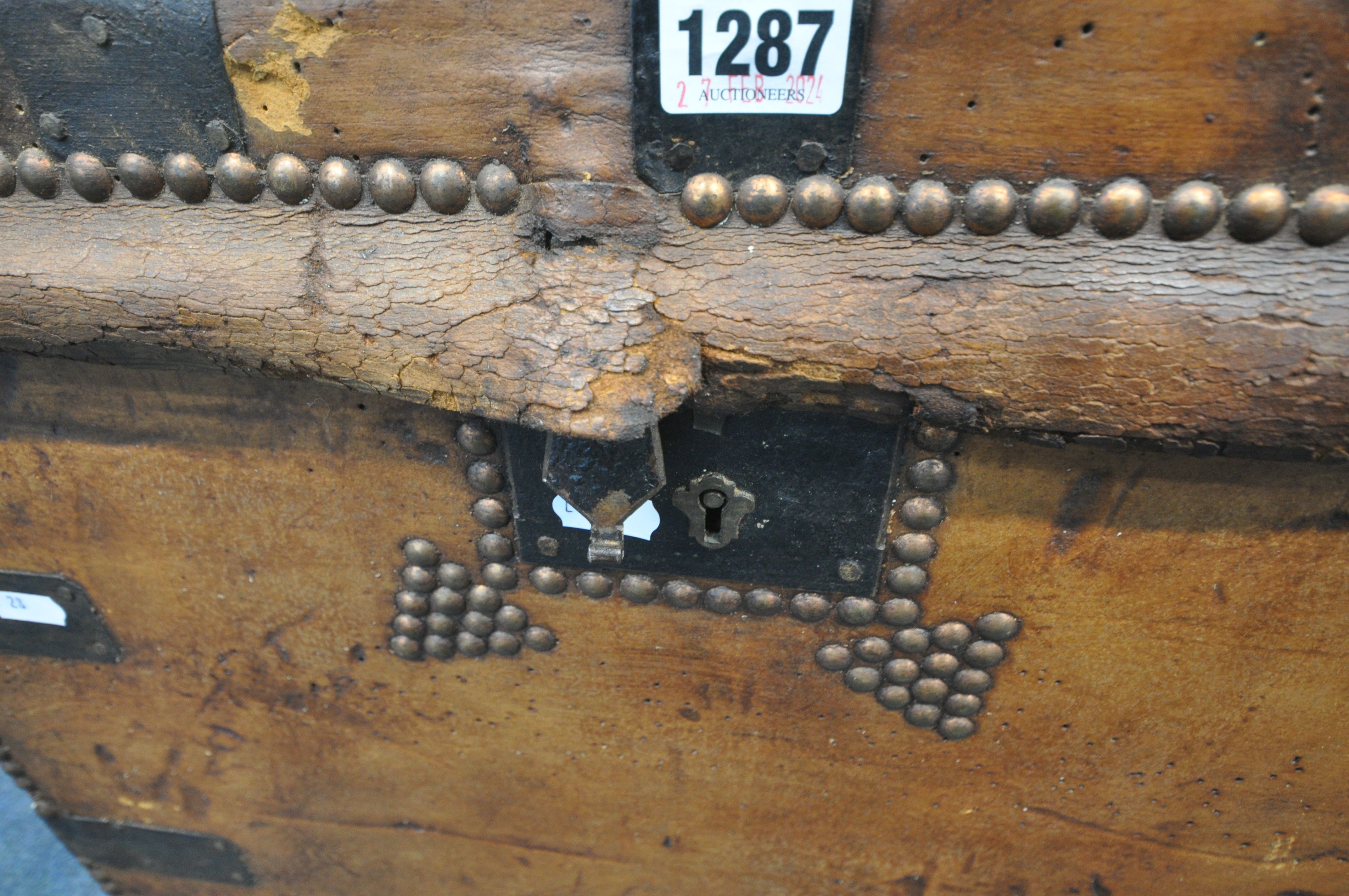 A VICTORIAN TANNED LEATHER TRUNK, with metal banding, twin leather handles and studded details, - Image 7 of 7
