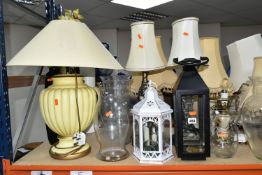 A LARGE QUANTITY OF TABLE LAMPS, FLOOR VASES AND A STANDARD LAMP, comprising twelve electric table