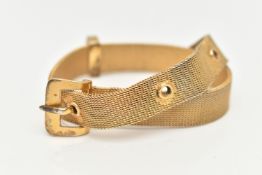 A GILT MESH BRACELET, yellow gilt metal mesh belt and buckle bracelet, unmarked, length 230mm (