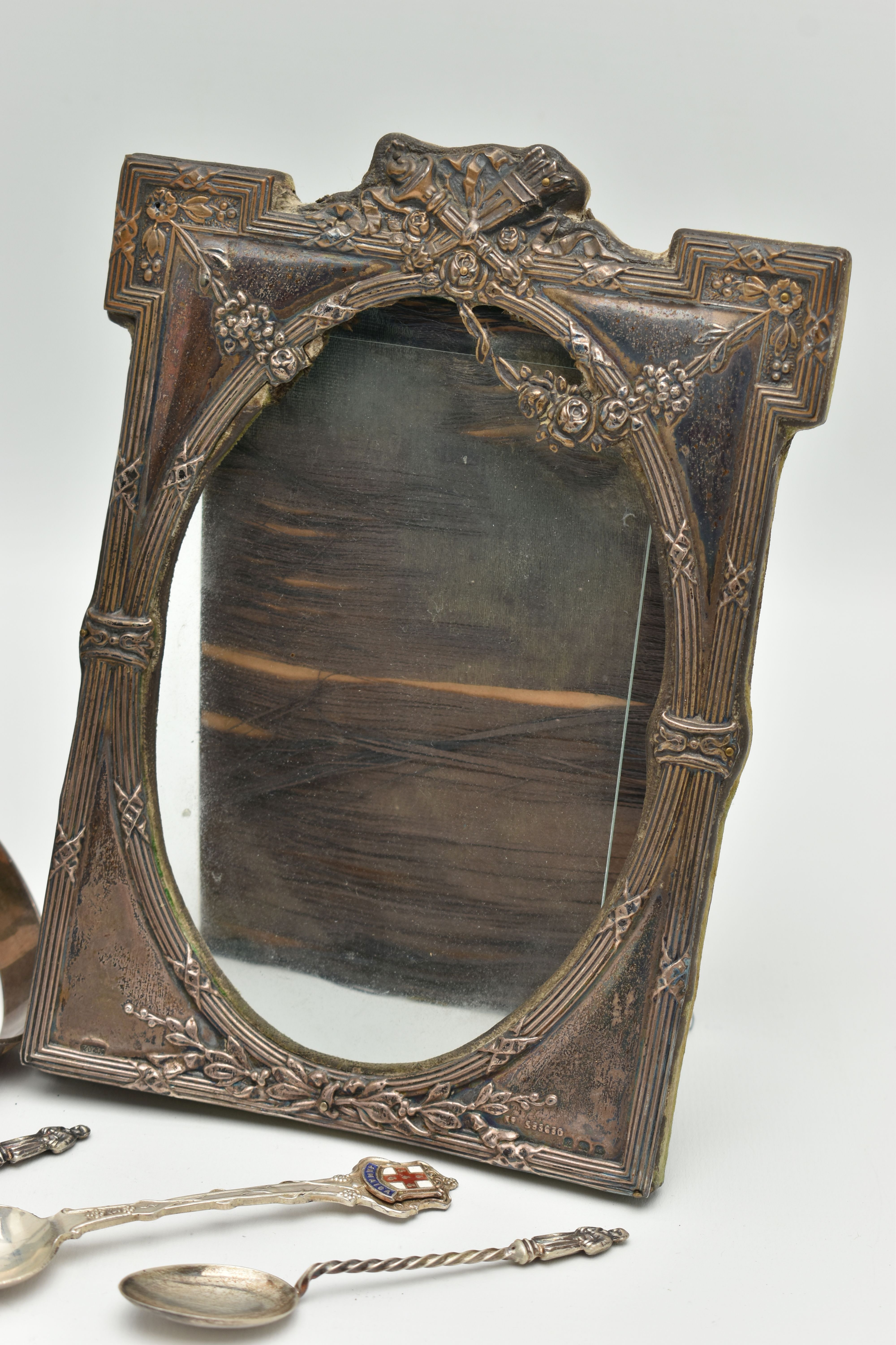 TWO SILVER PHOTO FRAMES, A SILVER BANGLE AND TEASPOONS, two early 20th century - Image 2 of 6