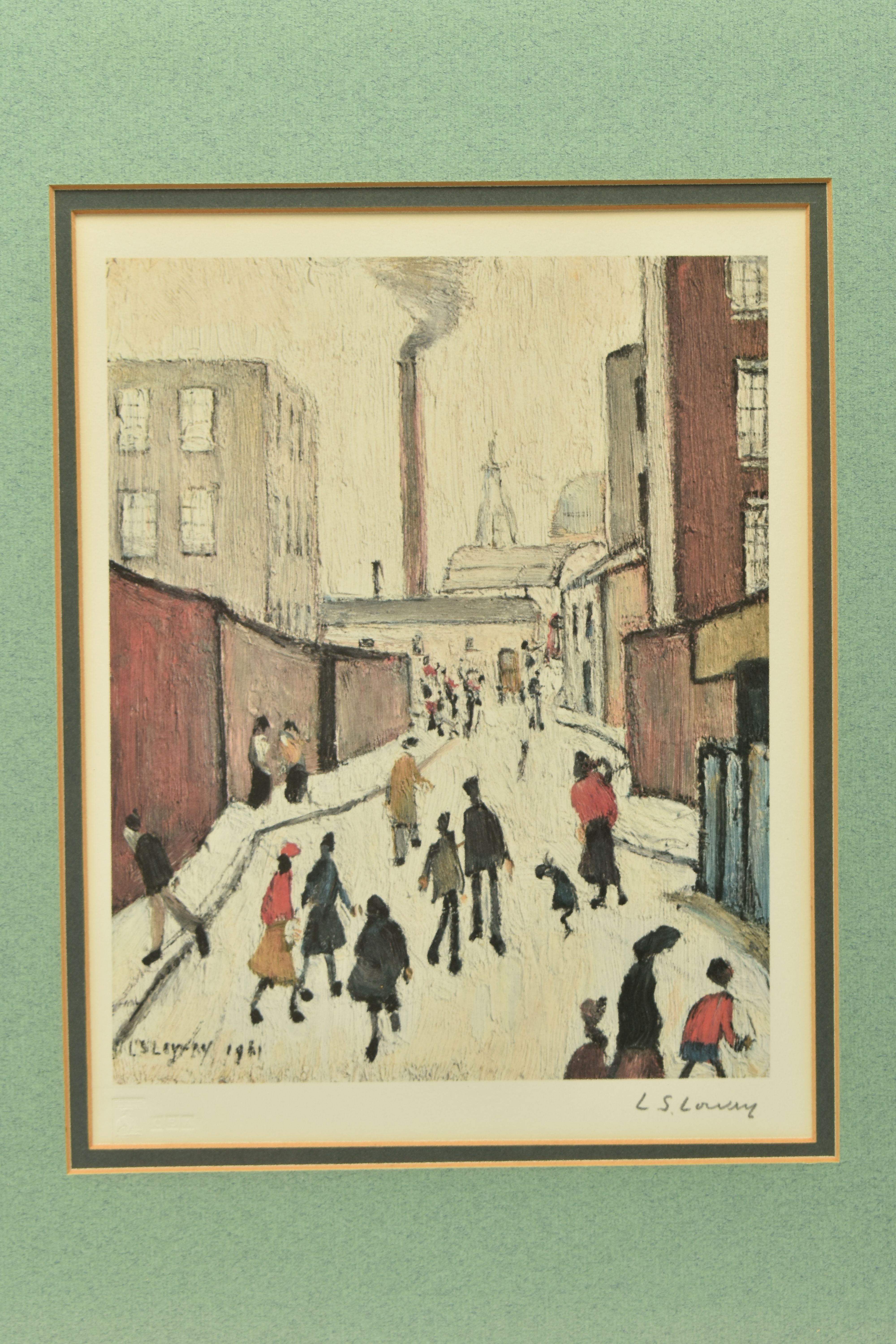 LAURENCE STEPHEN LOWRY (BRITISH 1887-1976) 'STREET SCENE', a depiction of figures going about - Image 2 of 11