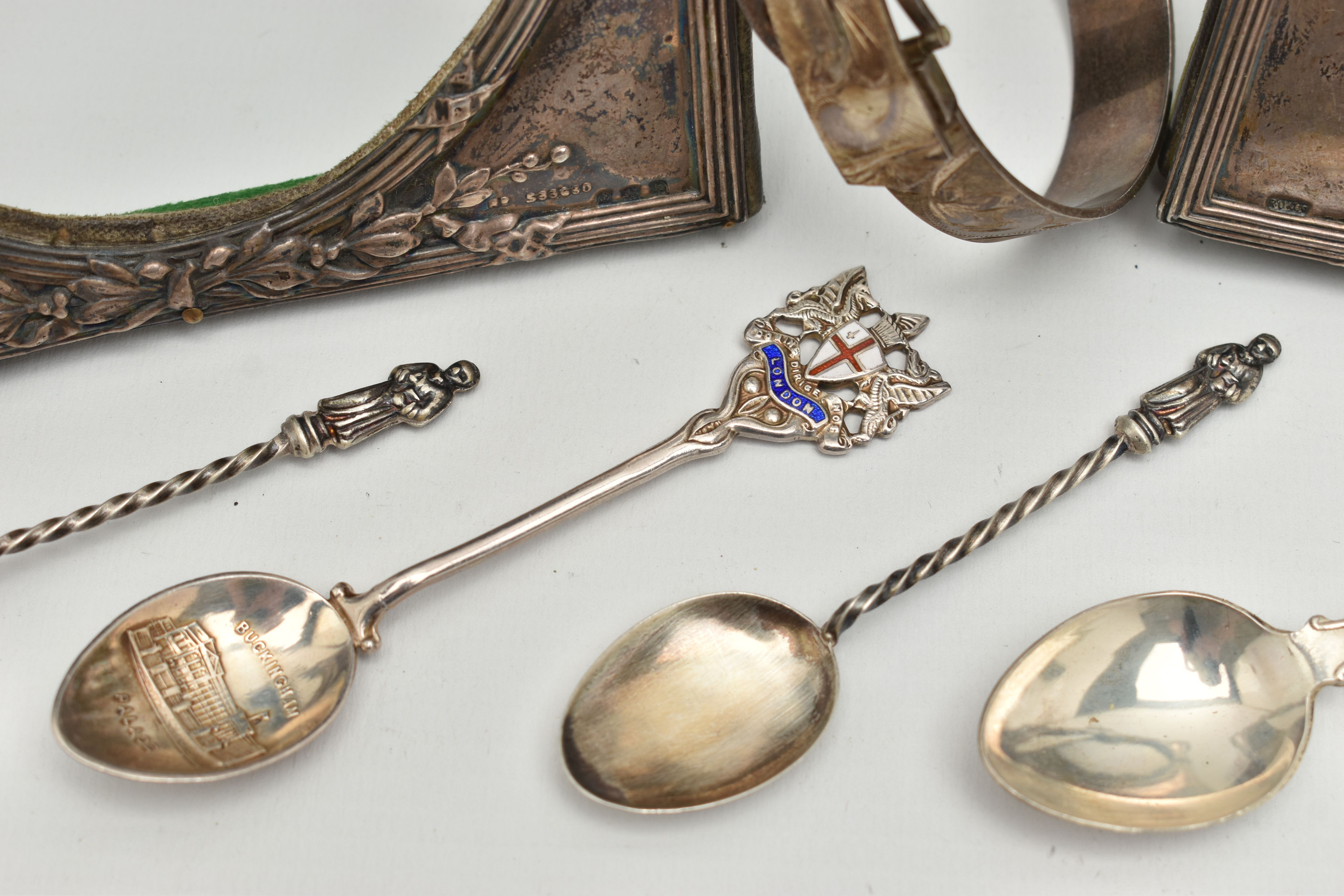 TWO SILVER PHOTO FRAMES, A SILVER BANGLE AND TEASPOONS, two early 20th century - Image 6 of 6