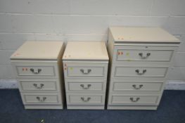 A CREAM CHEST OF FOUR DRAWERS, width 62cm x depth 45cm x height 95cm, along with a pair of