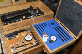 THREE CASED GAUGES AND SIMILAR INSTRUMENTS, comprising Baty ball and dial gauges, and a marking