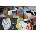 SIX BOXES OF WOMEN'S CLOTHING, to include cardigans, dresses, long sleeved tops, short sleeved