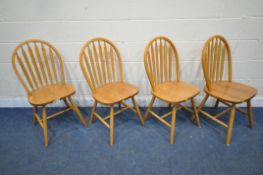 A SET OF FOUR BEECH CHAIRS (condition report: some surface marks, rickety frames, other signs of