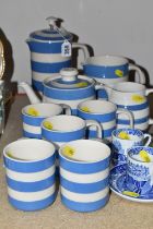 A GROUP OF T.G GREEN 'CORNISH WARE', comprising cream and white striped teapot (chipped and crazed),