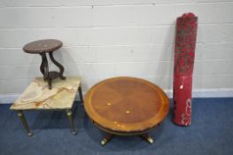 A SELECTION OF OCCASIONAL FURNITURE, to include a French gilt occasional table, with an onyx top,