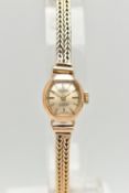 A 9CT GOLD LADIES WRISTWATCH, hand wound movement, gold tone dial signed 'Bifora', baton markers,