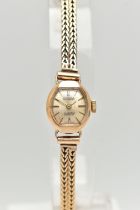 A 9CT GOLD LADIES WRISTWATCH, hand wound movement, gold tone dial signed 'Bifora', baton markers,