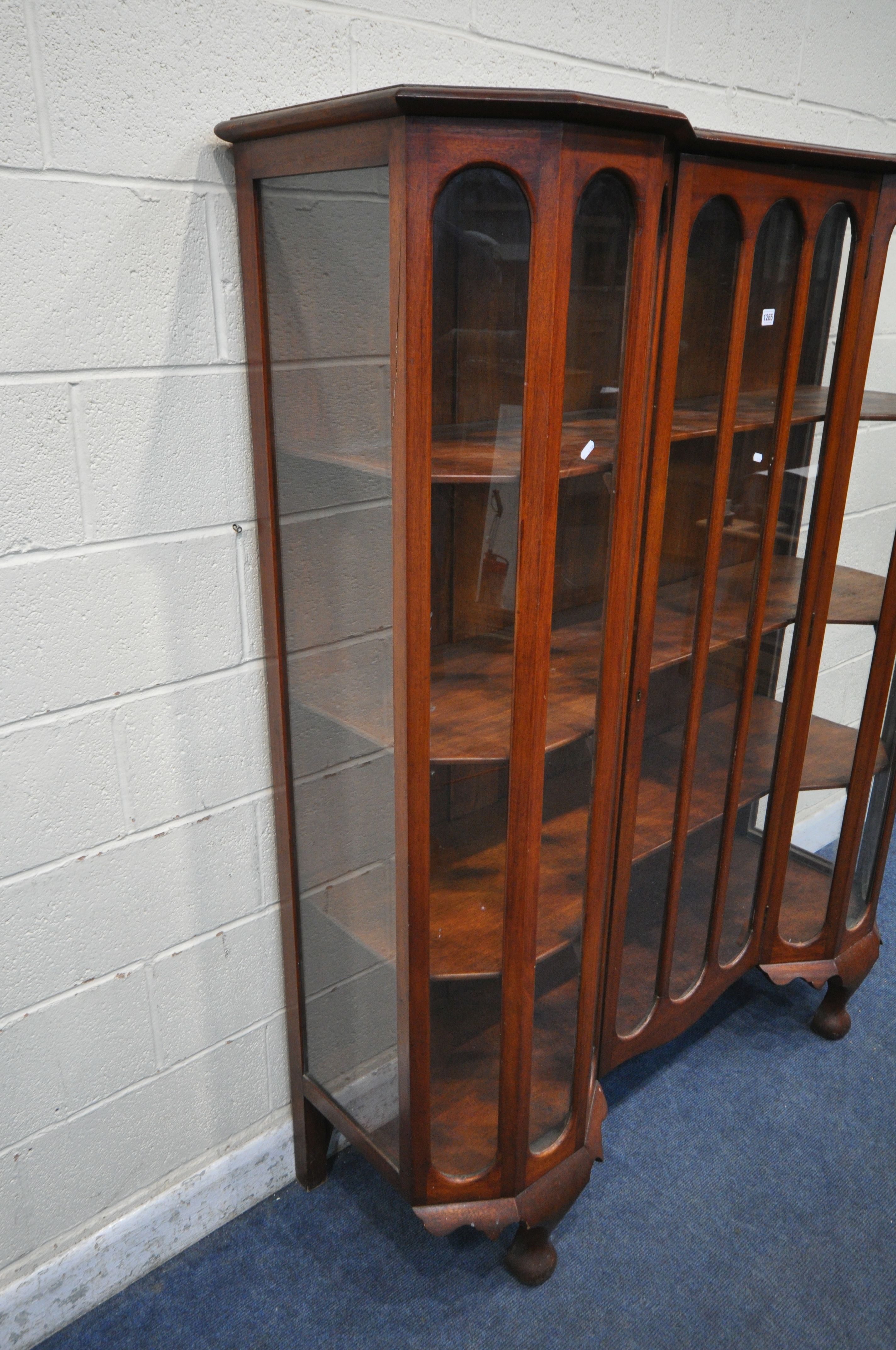 A LARGE 20TH CENTURY MAHOGANY DISPLAY CABINET, with a single door, flanked by a half hexagon design, - Image 2 of 6