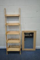 A MODERN BEECH FIVE TIER WALL STANDING BOOKCASE, width 60cm x depth 46cm x height 190cm, along