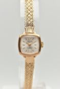 A LADIES 9CT GOLD 'AVIA' WRISTWATCH, manual wind, square silver dial signed 'Avia Cadette, 17 jewels