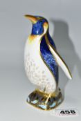 A ROYAL CROWN DERBY 'EMPEROR PENGUIN' PAPERWEIGHT, with gold stopper, red backstamp and 2005 date