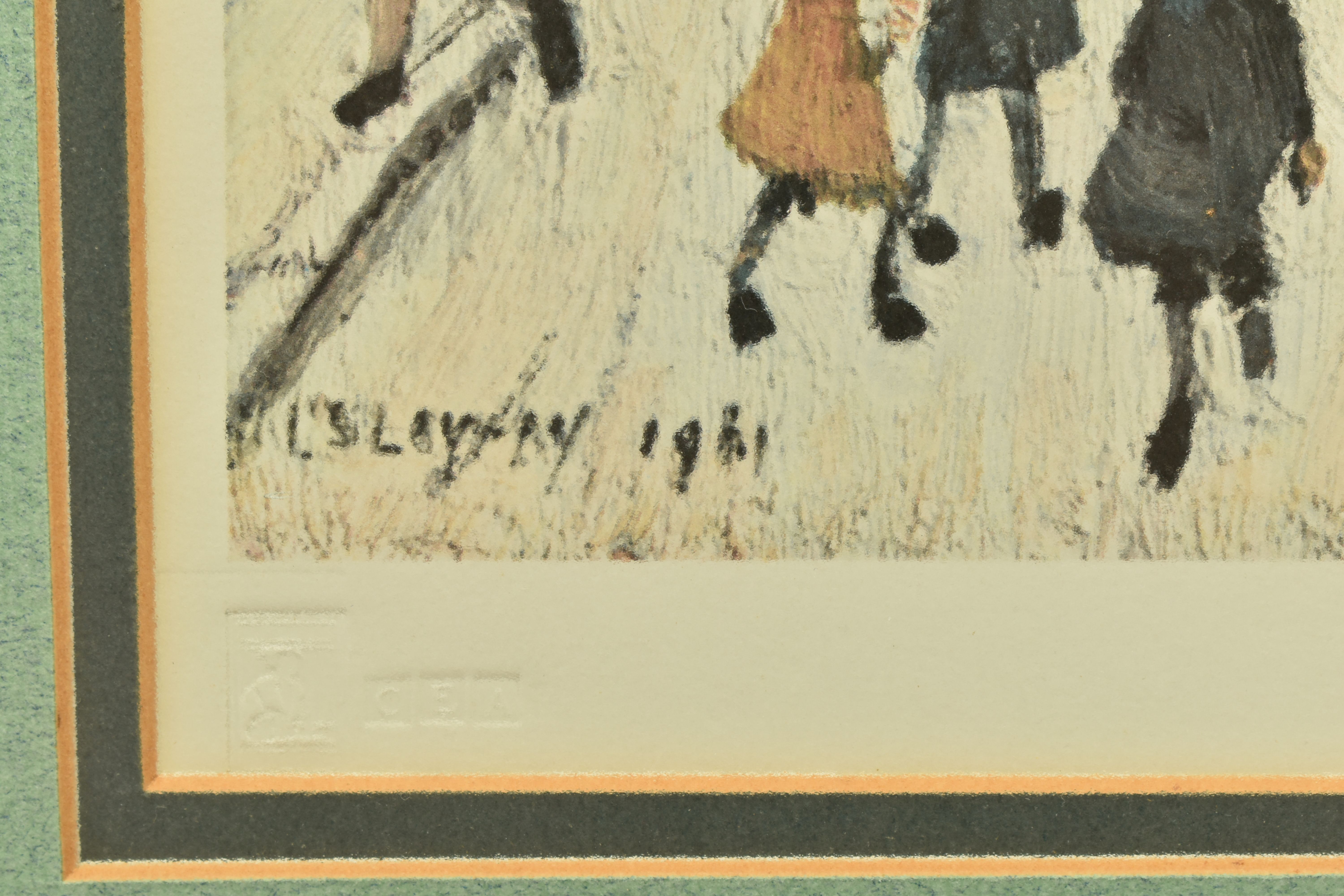 LAURENCE STEPHEN LOWRY (BRITISH 1887-1976) 'STREET SCENE', a depiction of figures going about - Image 4 of 11