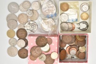 A CARDBAORD BOX, containing a small amount of UK coins and commemoratives