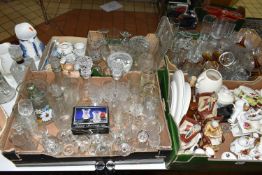 FOUR BOXES AND LOOSE ORNAMENTS, CERAMICS AND GLASSWARE, to include assorted drinking glasses,