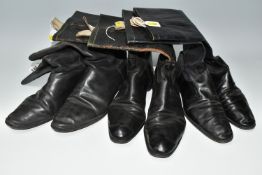 THREE PAIRS OF HANDMADE BLACK LEATHER CAVALRY BOOTS, different sizes, no markings, approximate