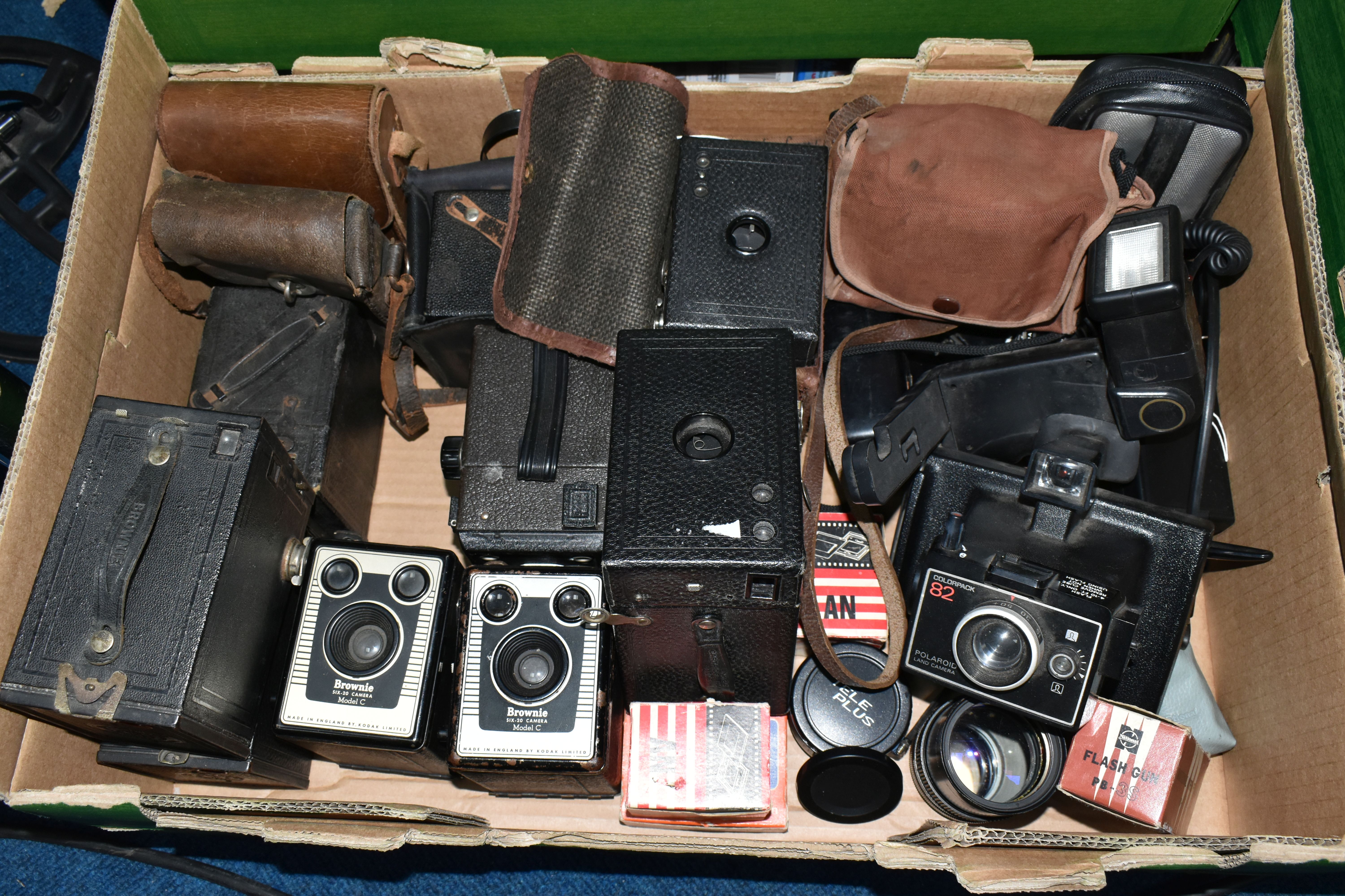 FIVE BOXES OF CDS, DVDS AND A COLLECTION OF VINTAGE CAMERAS, to include two Kodak Brownie Model -c - Image 2 of 7