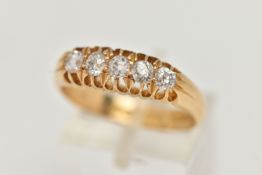 A LATE VICTORIAN 18CT GOLD FIVE STONE DIAMOND RING, designed as a line of old cut diamonds,