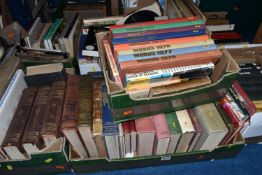 SEVEN BOXES OF BOOKS & LP RECORDS containing approximately 110 miscellaneous title in mostly