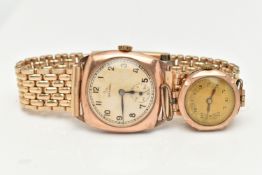 TWO 9CT GOLD WRISTWATCHES, the first a gents 'Record' wristwatch, manual wind, round silver dial,
