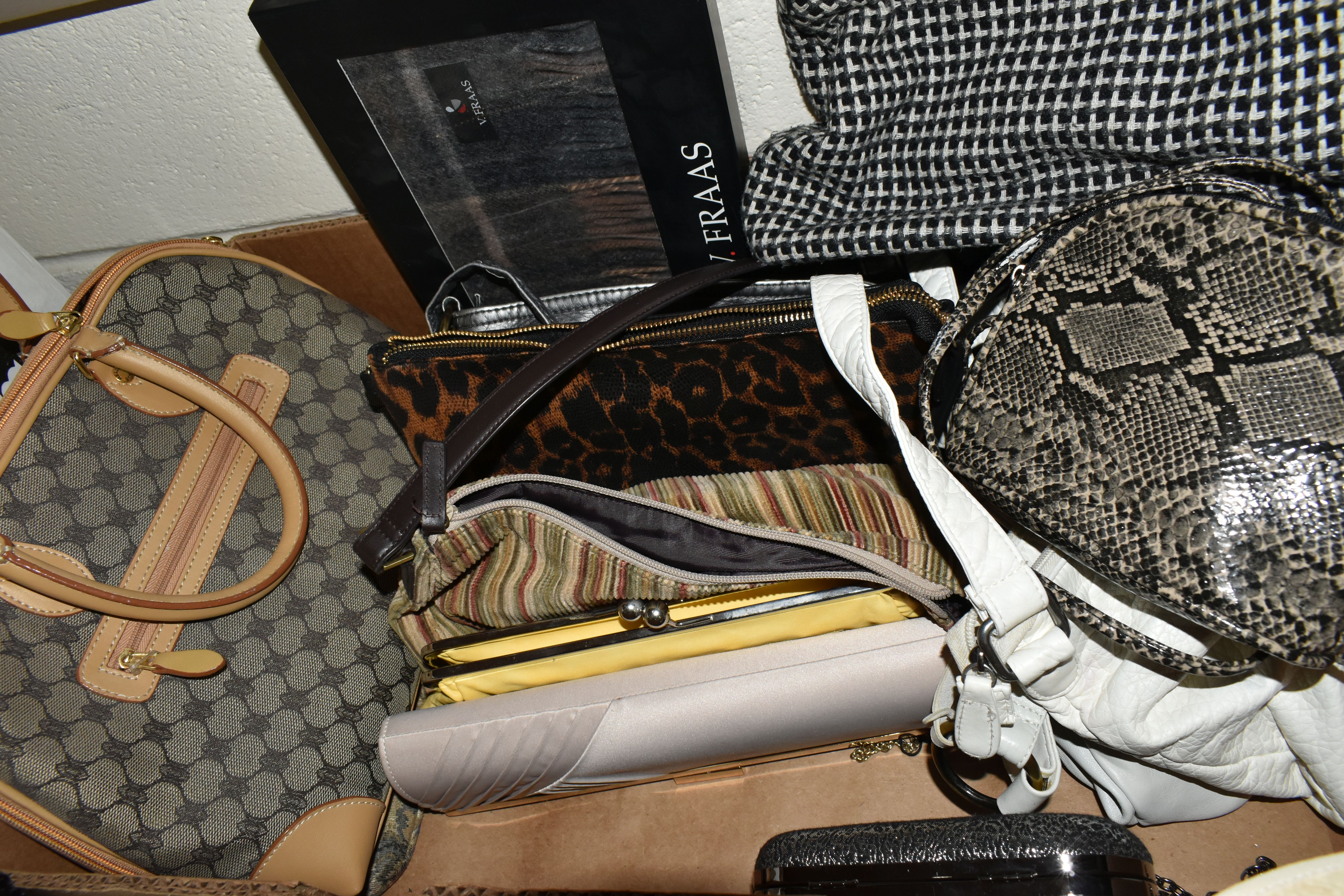 THREE BOXES OF LADIES' HANDBAGS, to include over thirty assorted day and evening bags, maker's names - Image 13 of 14