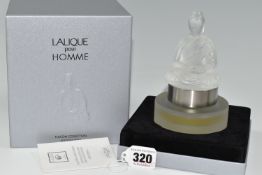 A BOXED LALIQUE POUR HOMME 'BUDDHA' SCENT BOTTLE, a limited edition from the Flacon Collection 2008,