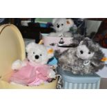 THREE STEIFF BEARS/ SOFT TOYS IN SUITCASES AND ONE CARD BOX, comprising Lotte Teddy Bear Princess (