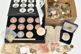 A SMALL CARDBOARD BOX WITH A CAMPING PRESIDENTS COIN COLLECTION, a Royal Mint 2002 Manchester