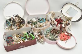 ASSORTED COSTUME JEWELLERY, five boxes of assorted modern costume jewellery, to include beaded