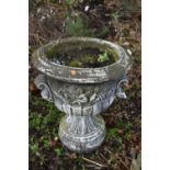 A LARGE WEATHERED COMPOSITE CAMPAGNA URN, diameter 57cm x height 62cm (condition report: no