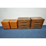 A PAIR OF 20TH CENTURY OAK THREE DRAWER CHESTS, width 77cm x depth 46cm x height 70cm, along with