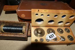 A MULTIMETER, WEIGHTS AND SUNDRY ITEMS, comprising a cased AVO Multiminor mk4 multimeter, a reel